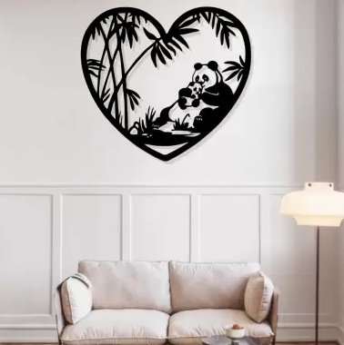 Love Panda Wall Art Wall Hanging  (Black)